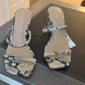 Express Women's Snakeskin Heels - Black, White, and Gold